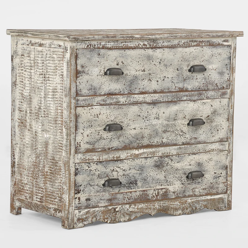 White chest of drawer Classic Rustic Vintage French Style Solid Wood 3 Drawers