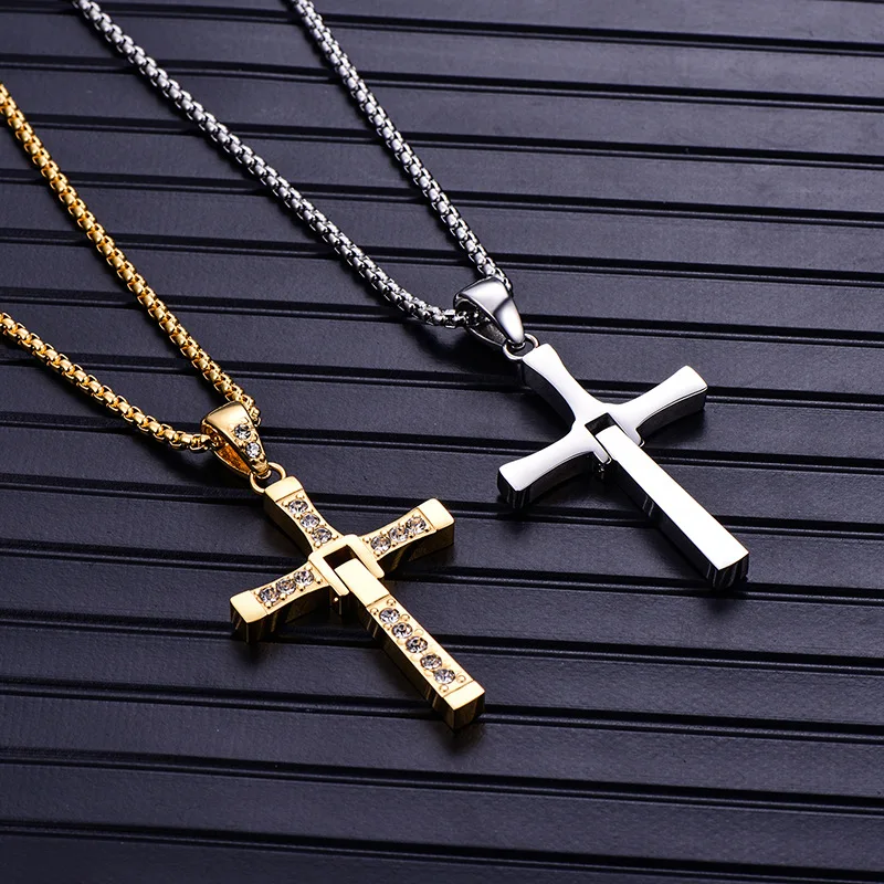 stainless steel zircon cross necklace The Movie Fast and Furious Pendant Dominic Toretto Cross Mens jewellery necklace