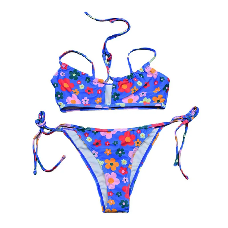 Детская Слитная пляжная одежда для девочек детский купальник бикини с принтом и разрезом детское из полиэстера
