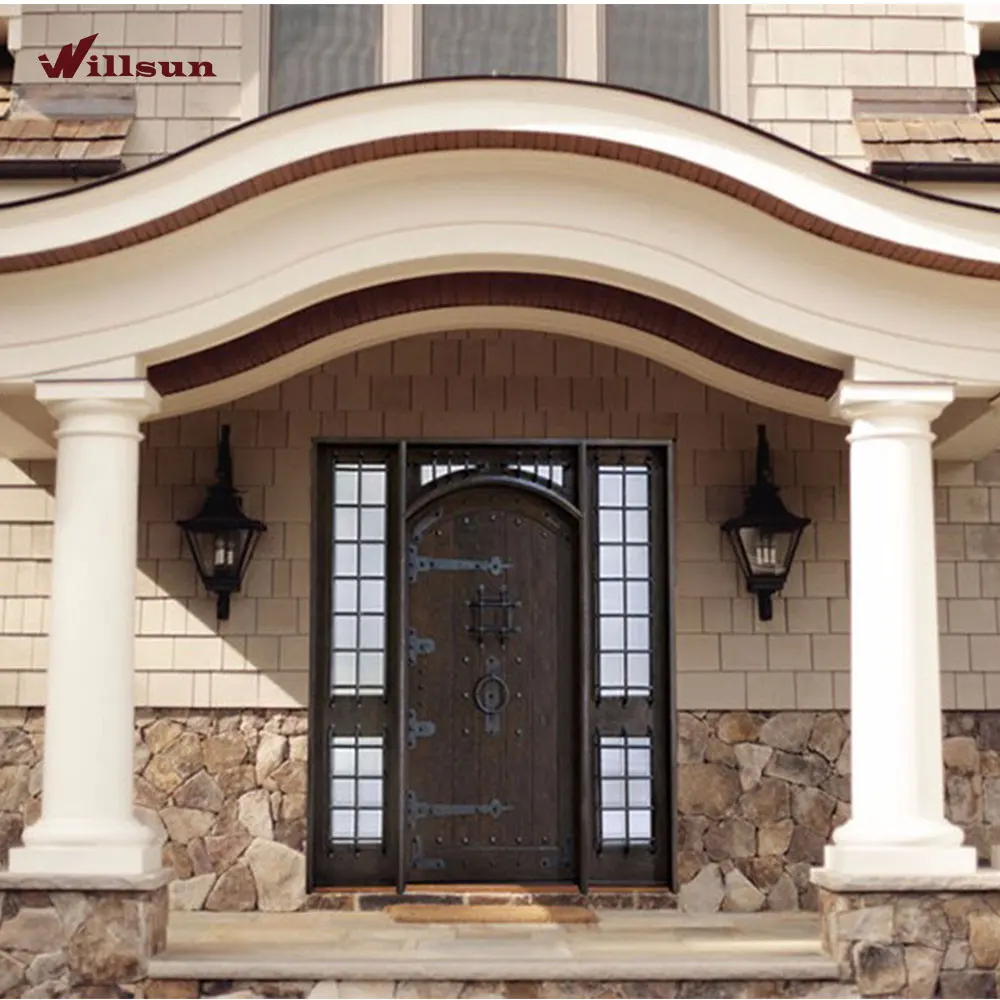 Indian apartment building main entrance door Double Safety Iron Teak Wood Main Door Designs Cast Iron Double Doors