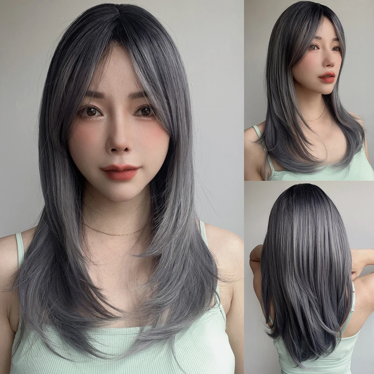 Cosplay long light blue wave synthetic fiber hair wig man woman boy girl SM254