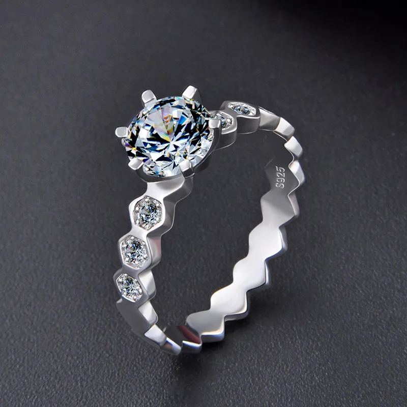 Drop Shipping 925 Sterling Silver Shiny Full Diamond Gemstone Ring Cubic Zirconia CZ Diamond Ring Eternity Engagement Ring