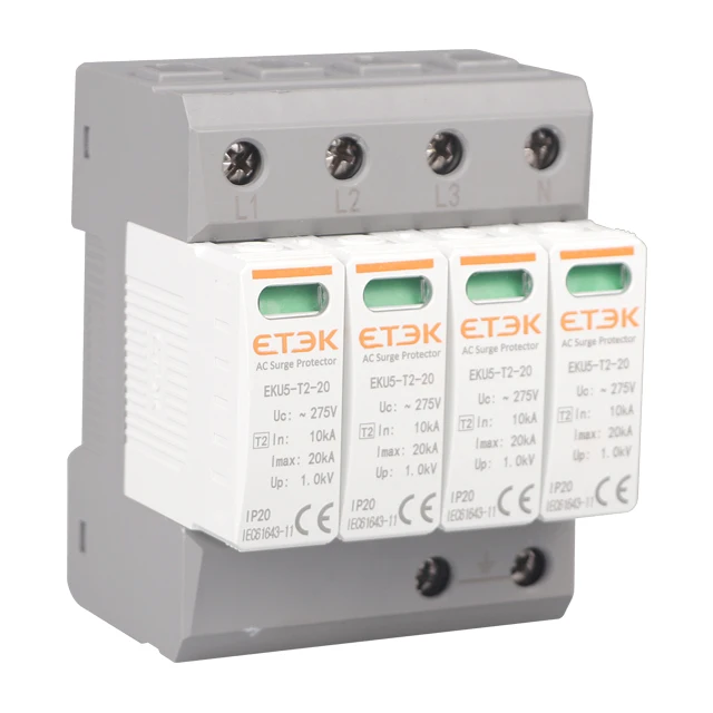 EKU5-T2-20 ETEK T2  Type C 3P+N Imax 20kA SURGE PROTECTIVE DEVICE ARRESTER  SPD WITH INTERTEK CB CE CERTIFICATE