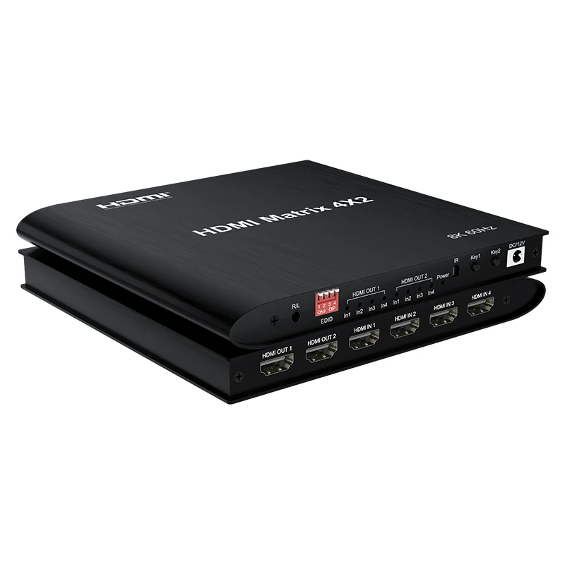 4*2 HDMI 2.0 Matrix 4 Input Switch 2 Output Split 8k 4k HDR Video Audio 4x2 Matrix With Controller