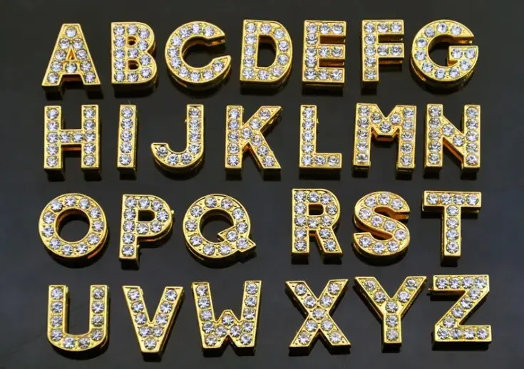 Wholesale metal crystal slide letter charms bracelet jewelry making rhinestones DIY Charm for 8mm 10mm leather strap