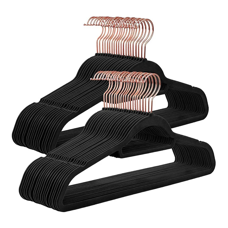Assessed Supplier 360 Degree Rotatable Hook Soft Cloth Hanger Velvet Hanger Black 50 Pack