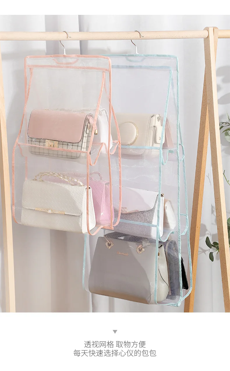 Custom Folding 6 8 Pockets Oxford Cloth Hanging Storage Bag For Handbag Purse With Transparent PvC
