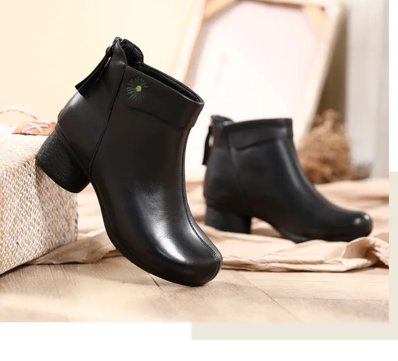 B15282A hot sale fashion women winter leather high heel boots shoes mom warm shoes mother leather boots