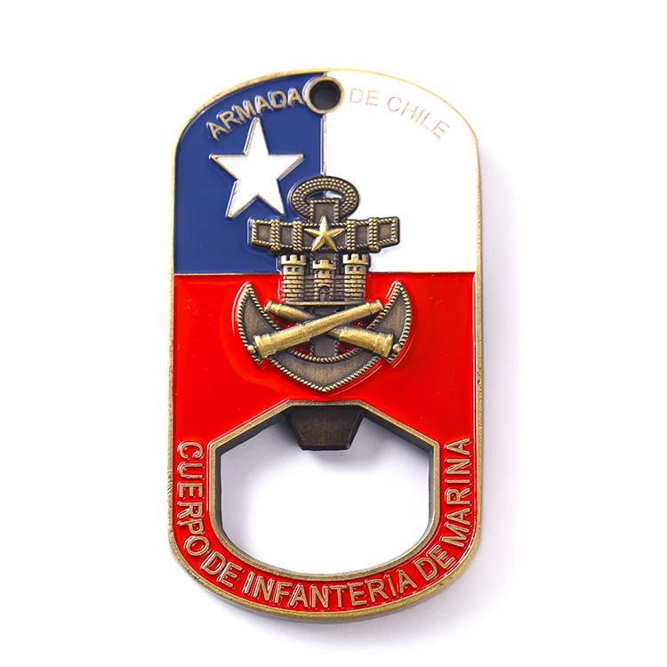 Custom soft enamel colorful armada Chile bottle opener making