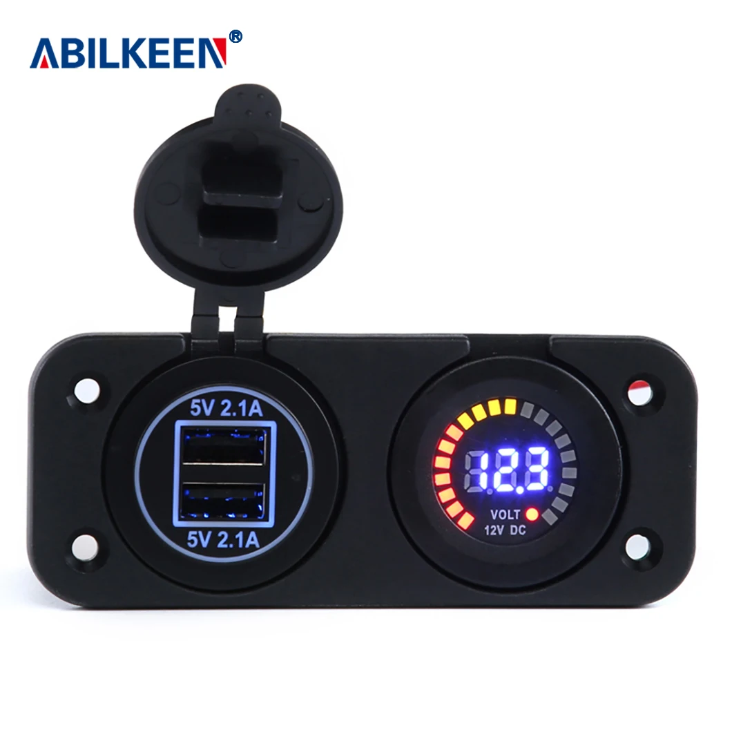 Universal Mounting 4.2A Dual Port USB socket Charger 12-24V BLUE/GREEN/RED LED for Car Boat Motorcycle