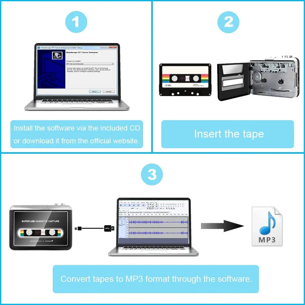 MK-1001 New Model cd player portable Walkman MP3 Audio Music Convert Tape Cassettes to MP3 Format
