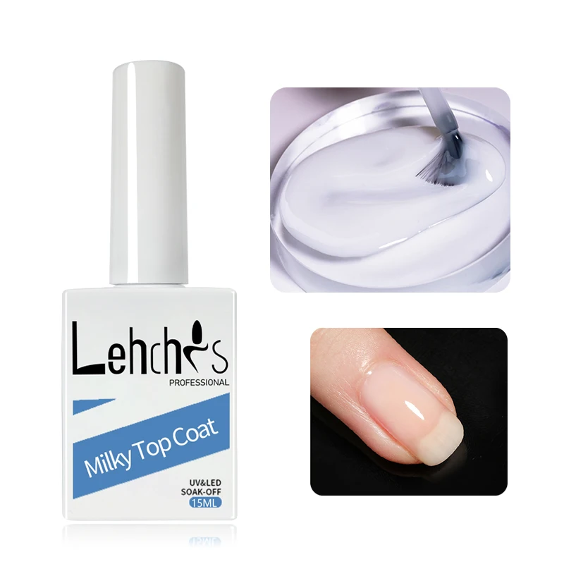 Customize 1kg 15ml Wholesale Soak Off UV Base Gel Polish Milky Topcoat Milk White LED Nail Art No Wipe Top Coat