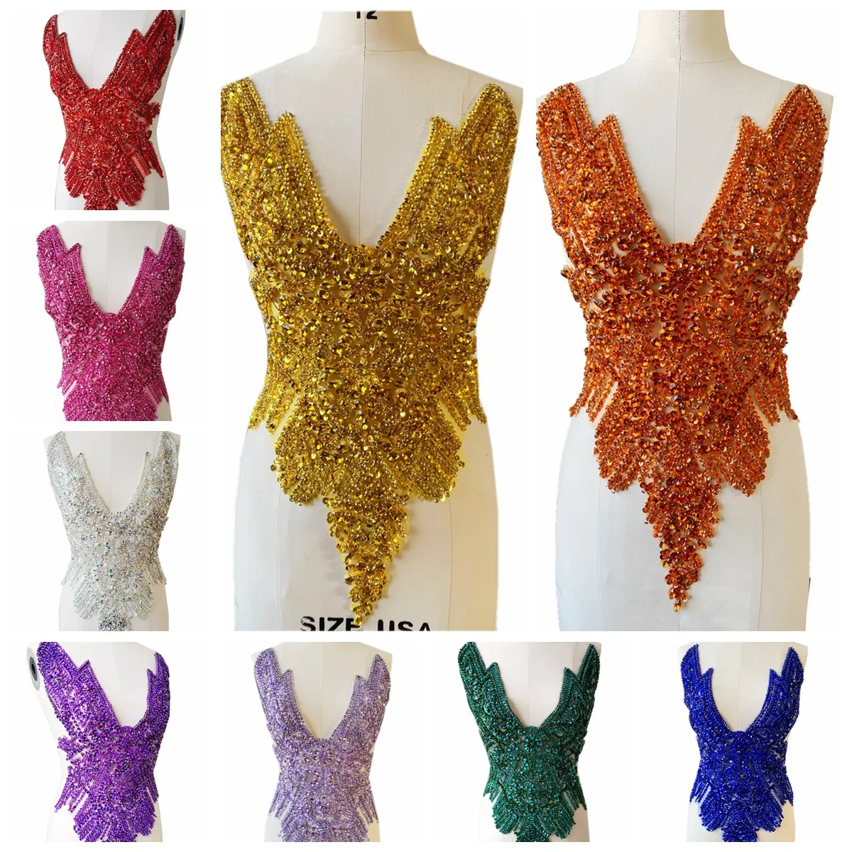 Party Prom Women Dress Embellished Crystal Panel Bodice And Strip shaped dress patch