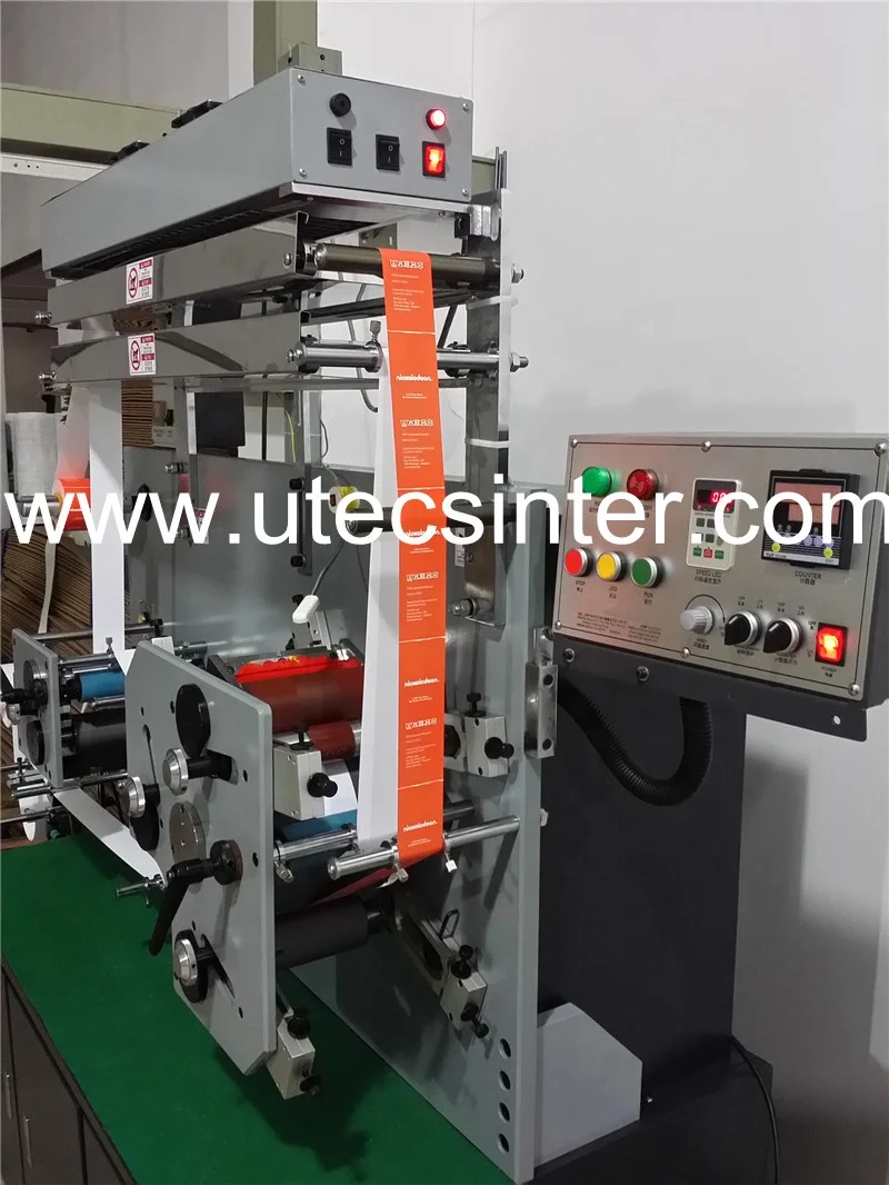 UGS21S 2 color front 1 color back Automatic Flexo Fabric Label Printer, Rotary Flexographic Printing Machine with Perfecto Ink