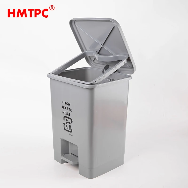 Small Size Indoor Gray 15L Foot Pedal Trash Can PP Waste Bin Plastic Storage Box and Trash Can for Bathroom and Kitchen