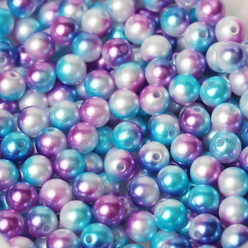 Large Hole Beads Wholesale 6mm 8mm 10mm Abs Plastic Rainbow Pearl Beads Mermaid For Wedding Dress