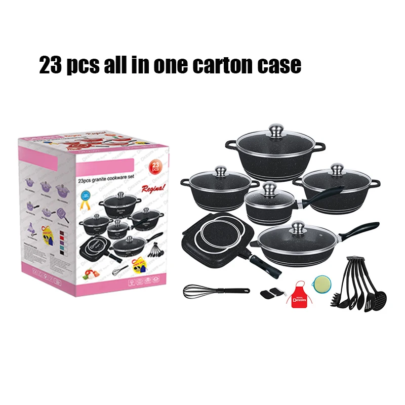 Diecast Nonstick Cookware Set Marble Granite Non Stick Coated Cooking Pot Set Hard Anodized Aluminum Wooden Handle Pots And Pans