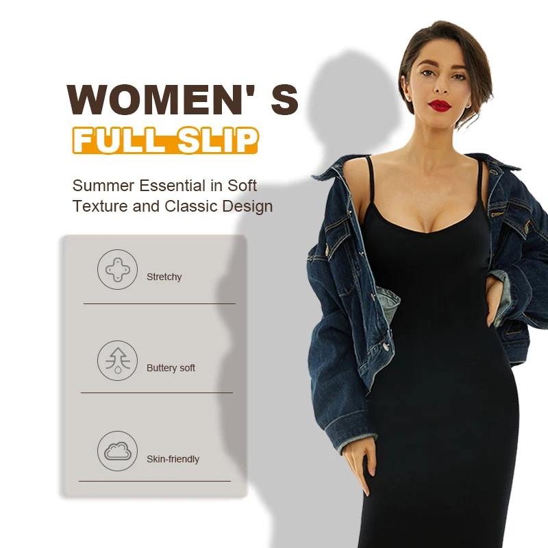 2022 OEM Low Moq Full Slip Spaghetti Strap Women Sexy Soft Basic Stretchy Slips Undergarment Nightwear Camisole Chemise Dress