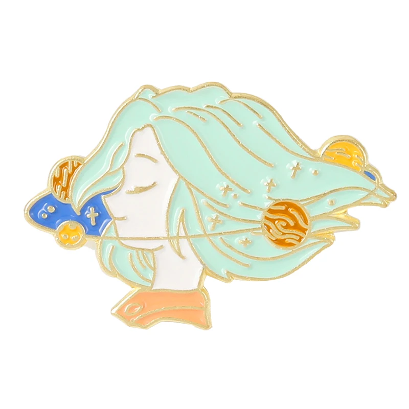 5 Styles Outer Space Girl Cartoon Anime Pins Wholesale Planets Flowers Butterfly Brooches hard enamel pin custom Lapel Badges