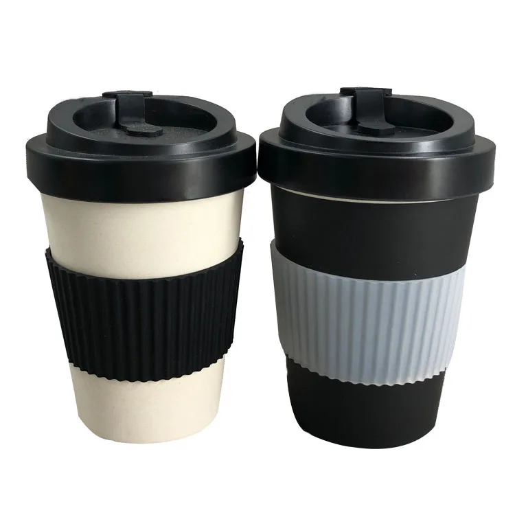 Biodegradable custom logo printed 11oz reusable natural bamboo fiber mug takeaway coffee cups
