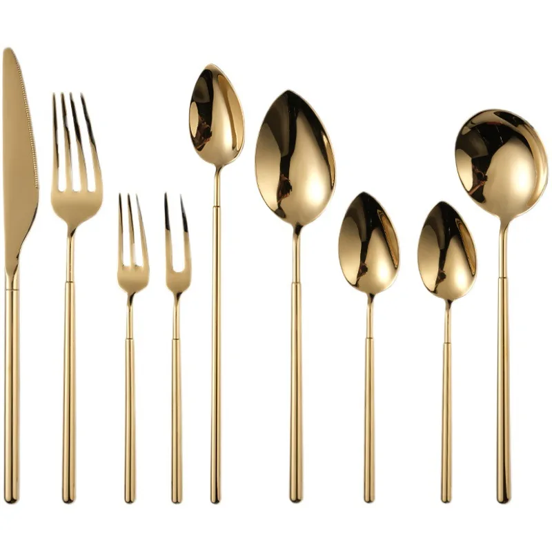 304 Gold Dinnerware Set Stainless Steel Knife Spoon and Fork Tableware Western Restaurant Cutlery for Party New