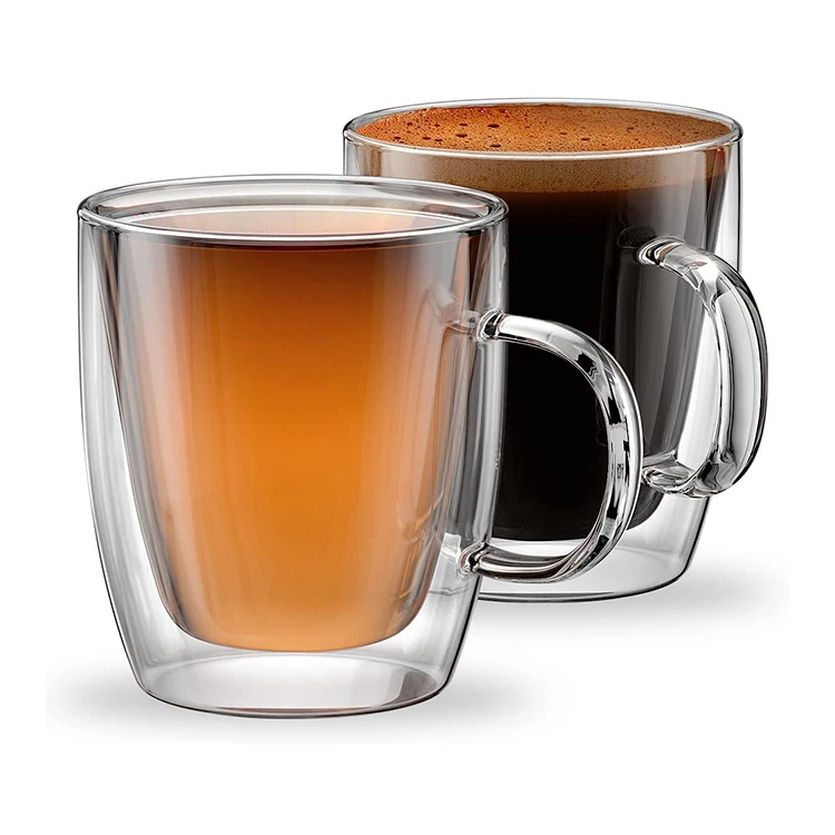 Borosilicate Double Wall Hand Made Transparent Glass Cup for Tea and Coffee with Bamboo Lid