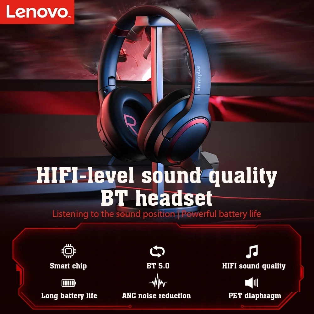Lenovo Thinkplus TH40 Headphone Gaming headset BT 5.0 HIFI sound quality ANC noise reduction PET diaphragm Music Headset