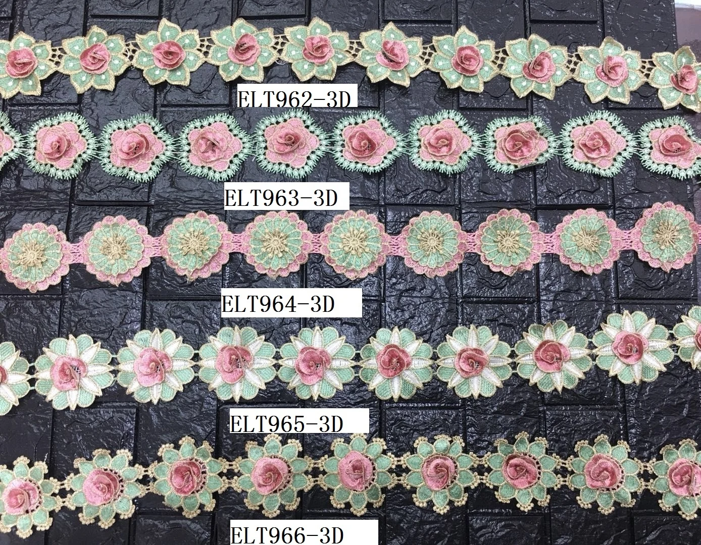 Colorful Polyester Lace Trim Veil Floral Rose Embroidery Lace Trim Wholesale Custom DIY Sequin Beads Glitter Embroidery Trim
