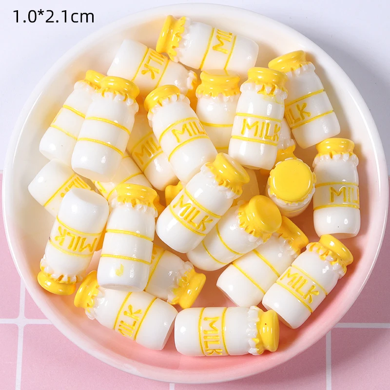 Hot sale dollhouse accessories mini size colored simulation 3d milk bottle resin cabochons for  DIY craft decoration