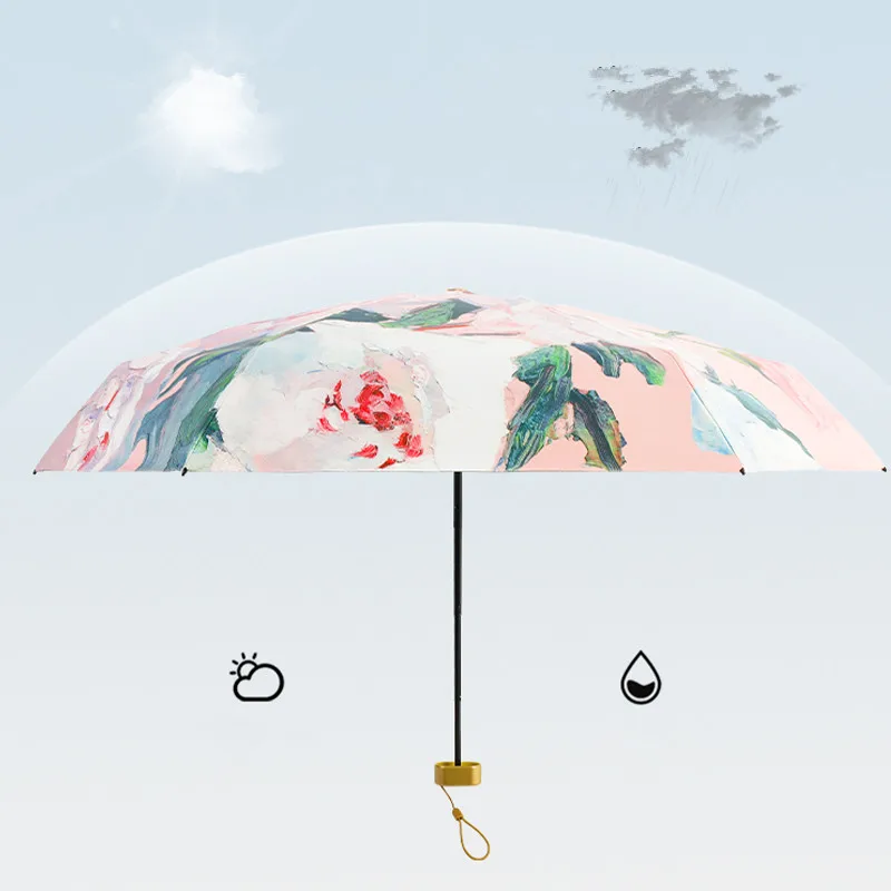 YB  5 Fold Umbrella Personal Waterproof Umbrella Small Women Small Gift Ladies Girls Light Compact Pocket Umbrella
