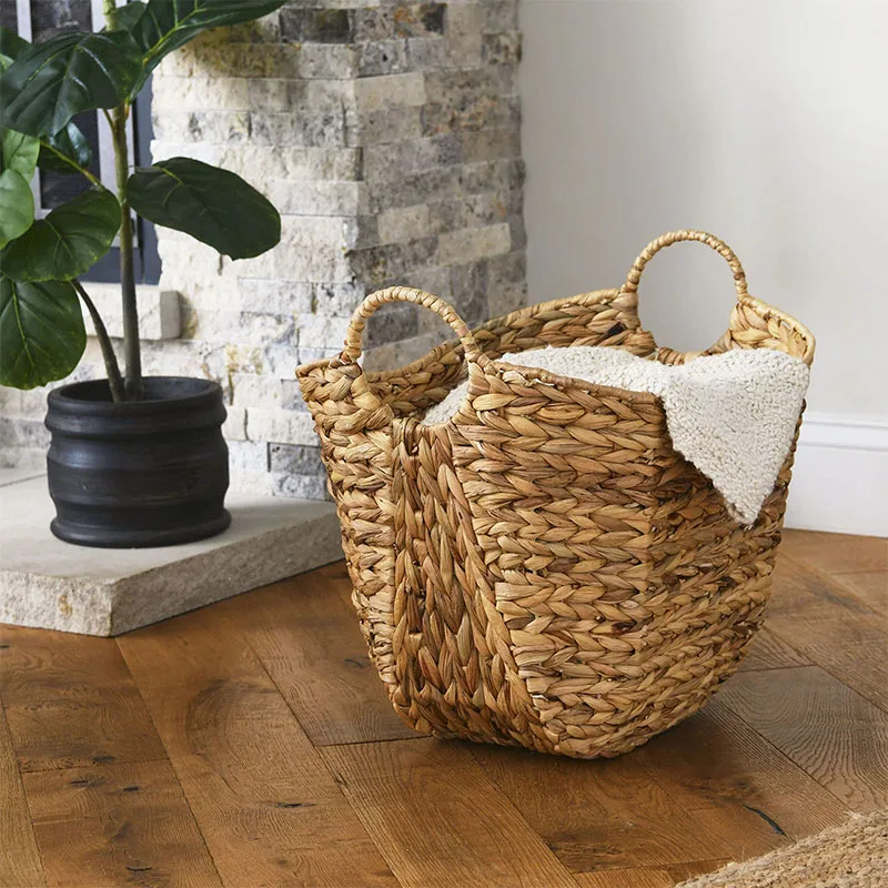 Handmade woven sea grass Water Hyacinth rope wooden willow bathroom laundry sea grass basket storage folding basket