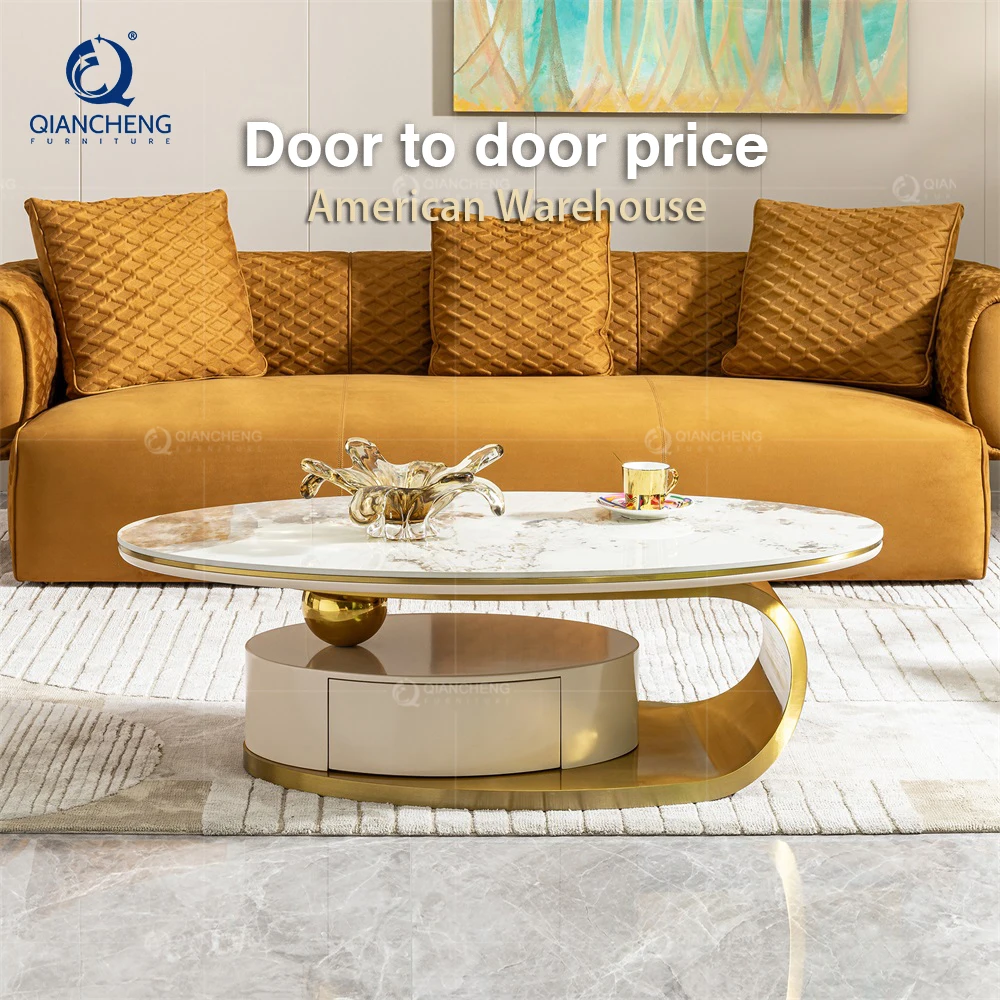 Nordic wood Coffee Table With wooden cabinet Storage White Mdf Stone Metal SS Oval Coffee Table For The Living Room Furniture