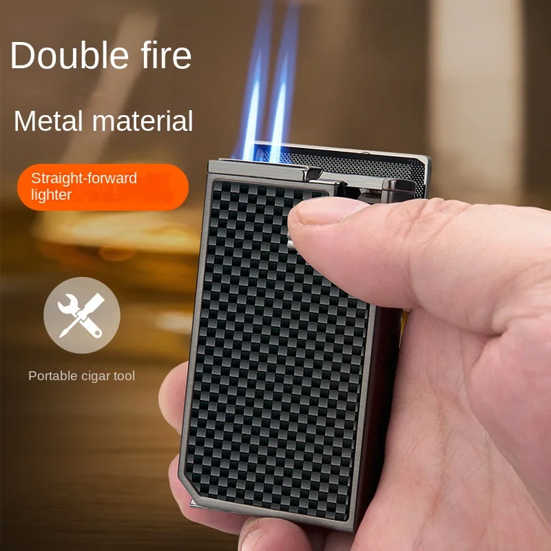 Лидер продаж портативные ветрозащитные зажигалки с двойным синим пламенем аксессуары для барбекю курения металлические сигареты зажигалка сигар