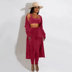 Youdo winter suit L5274 New Arrivals cotton fleece cardigan and long pants 3 piece set sweaters women