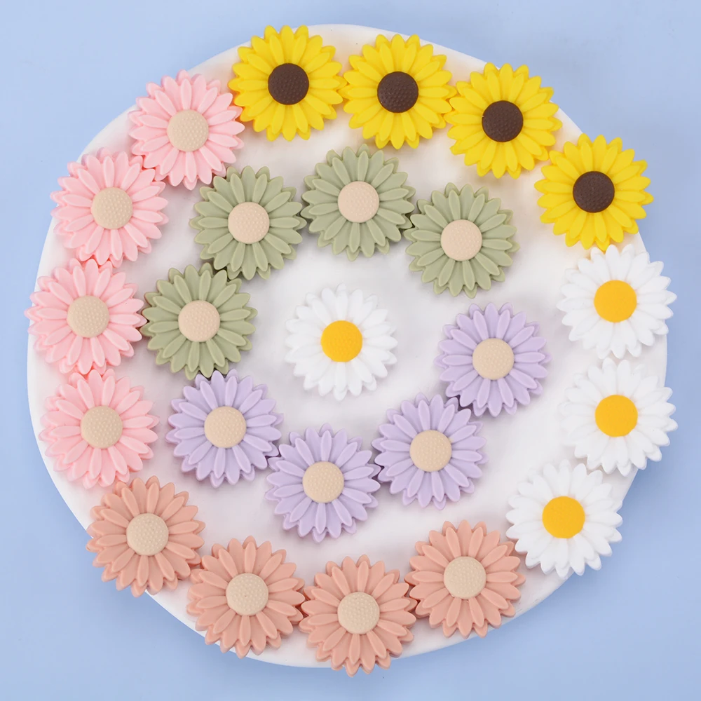Silicone Rose Flower Bead Button DIY Beading Hairband Bracelet Necklace Craft Silicone Daisy Beads Jewelry Accessories
