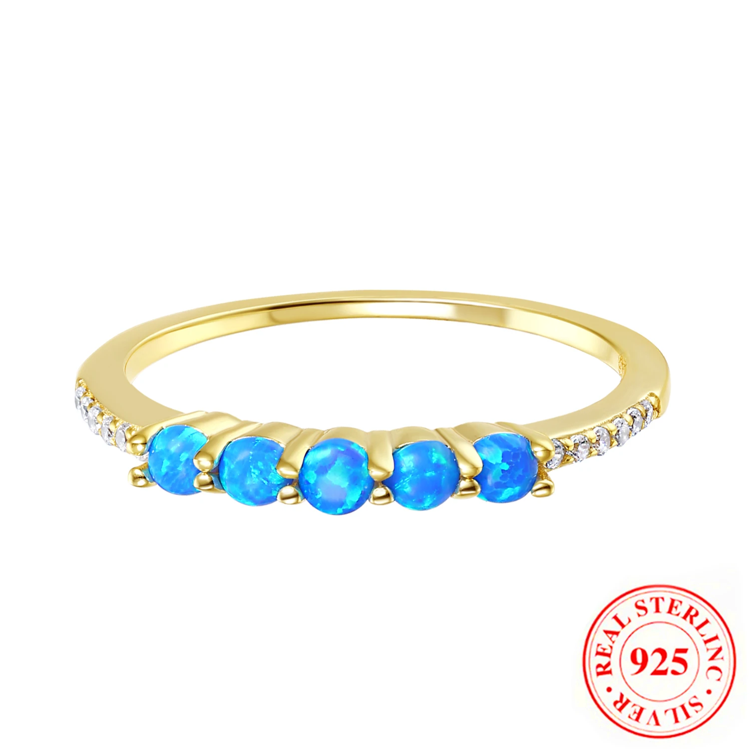 Fashion Dainty Ring round blue Synthetic Created Opal lab Cubic Zirconia Ring 925 Sterling Silver Opal Ring wedding engagement p