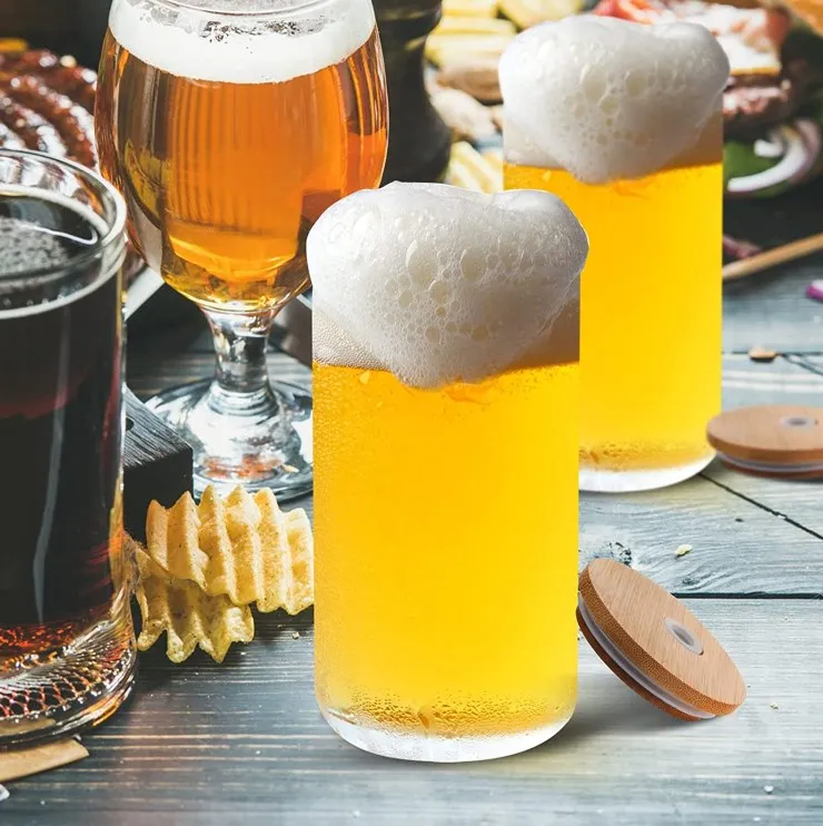 Стеклянная Кружка IKOO объемом 16 унций банки с бамбуковыми крышками и соломенными пивными стаканами