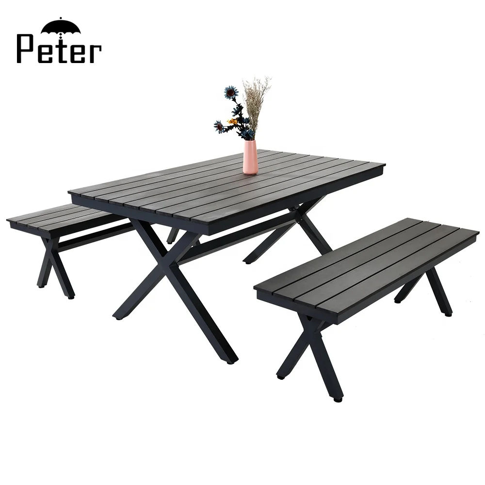 Aluminum Frame Plastic Wood Restaurant Outdoor Benches and Tables for Park, Garden, Patio, Balcony