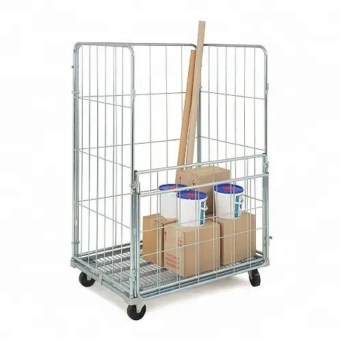 Warehouse Storage Rolling Pallet Industrial Collapsible Transport Rolling Cart Cage Trolley With 4 Wheels