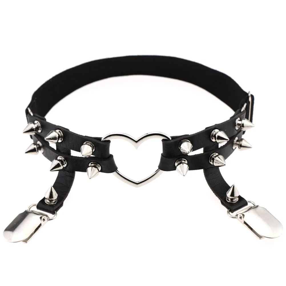 Women Studded heart Garters Fashion Punk Gothic Harajuku Elastic Thigh High Harness Leg Ring Rivet Gift