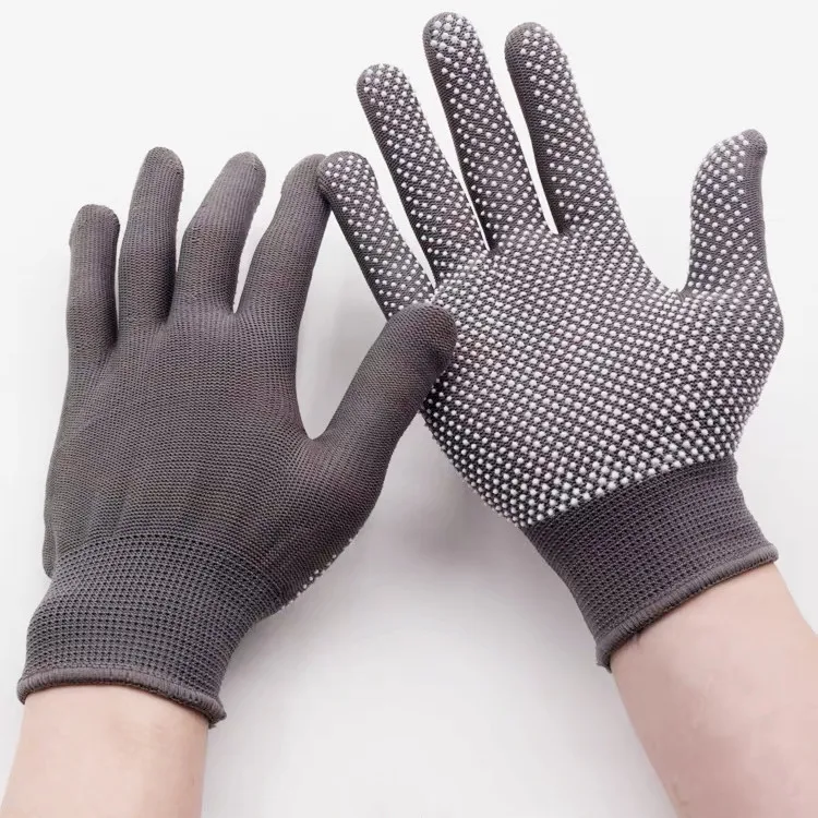 Top Fit Work Job Protective Glove Guantes Luva Red Polyester Safety Industrial Glove With PVC Dots Polyester Light Weight Gloves