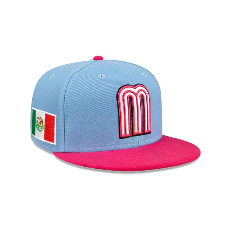 Wholesale Hat Mexico Cap 3D Embroidered Logo Polyester New E Custom Close Cap Flat Baseball Brim Fitted Caps For Men