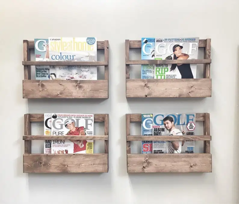 
Rustic Wood Magazine Holder Magazine Storage Rack Wall Hanging Rustic Furniture storage Newspaper Rack 