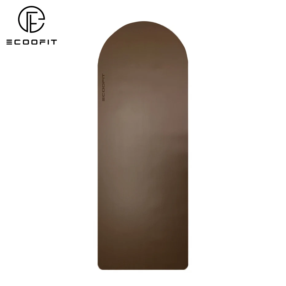 Milk Tea Beige Sand Nude Eco Custom Non Slip Natural Rubber PU Arch Oval Curve Shaped Rounded Yoga Mat 5mm With Align Body Line