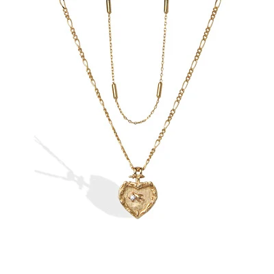 S925 Sterling Silver gold plating double layer heart swallow style entry lux necklace