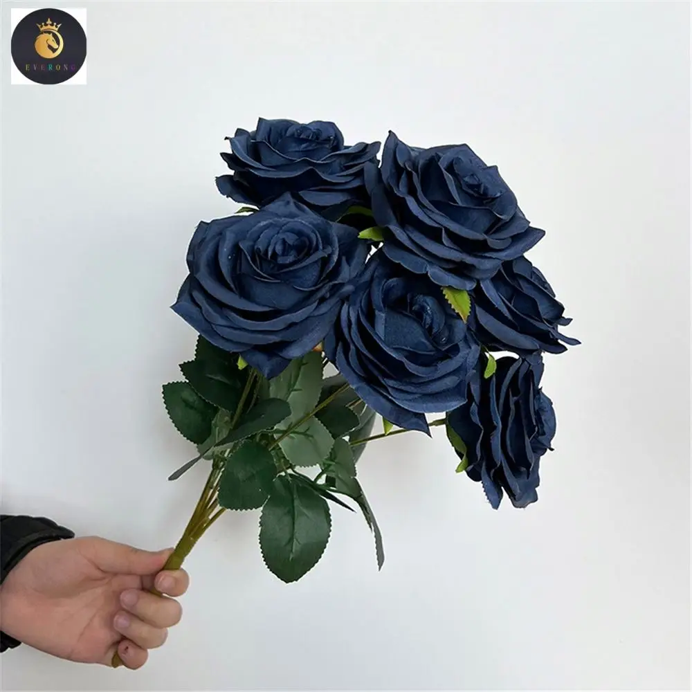 EV Wholesale 9 Head Romantic Colorful Autumn Roses Bunch of Artificial Flowers Real Touch for Wedding Decor