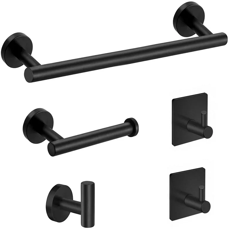 Modern 304 Stainless Steel Matt Black 3pieces or 5pieces Bathroom Accessories Set (1600558113847)