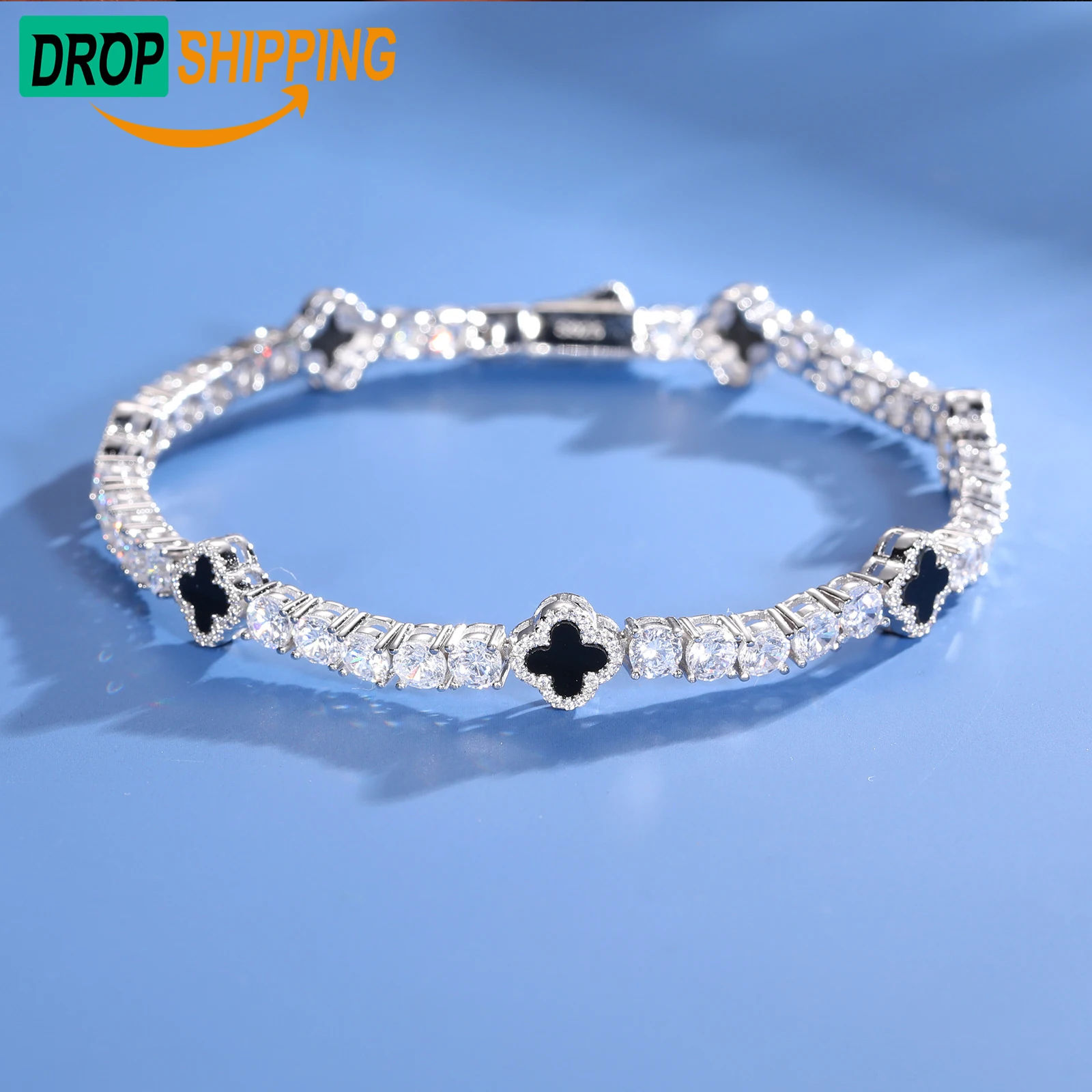 Прямая поставка подарок ко Дню Святого Валентина модный 4 мм 925 стерлингового серебра VVS Moissanite бриллиантовый Агат четырехлистный клевер браслет для тенниса