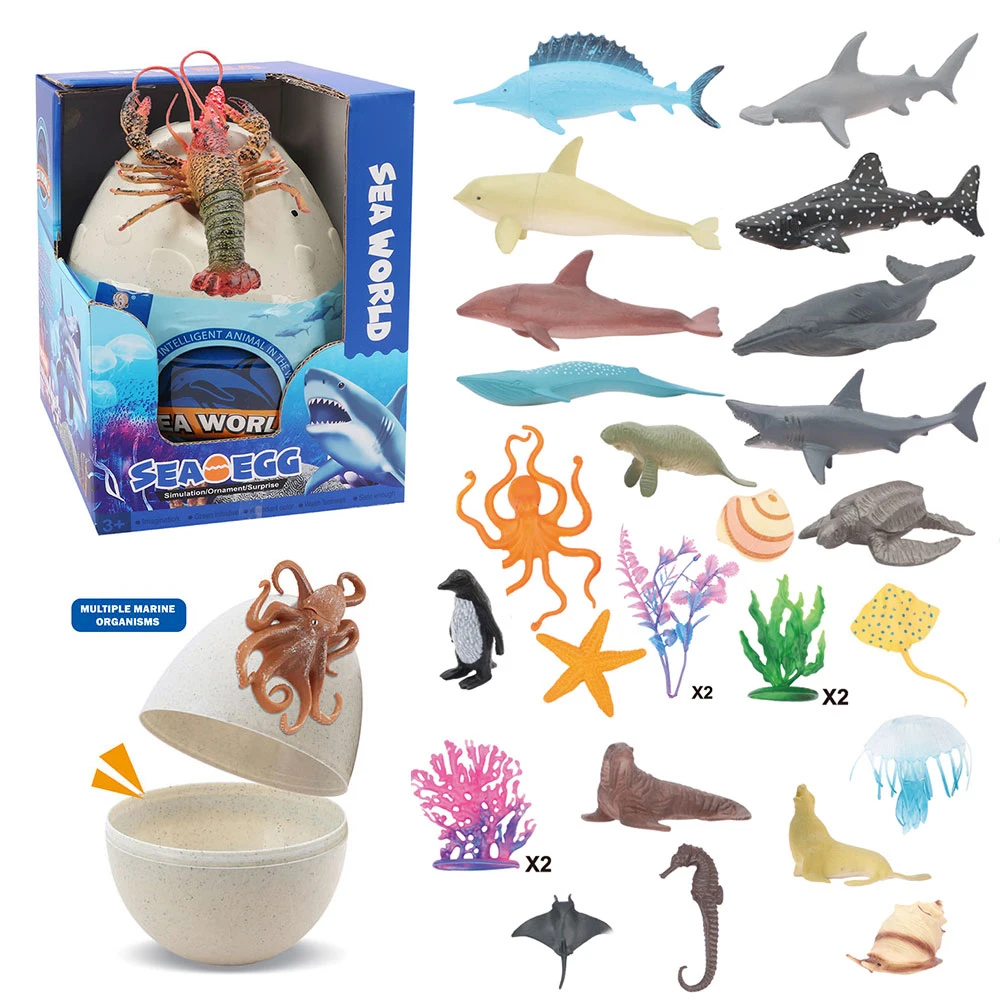 With grass coralal plastic sea animal toy surprise in big egg