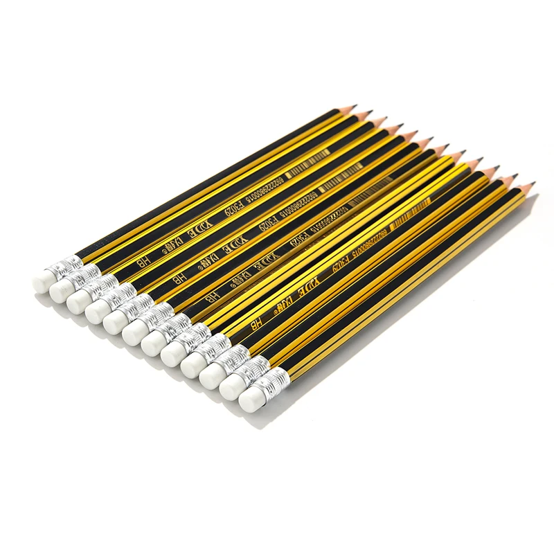 Hexagonal HB Pencil With Eraser Basswood Yellow Barrel Office Use Pencil